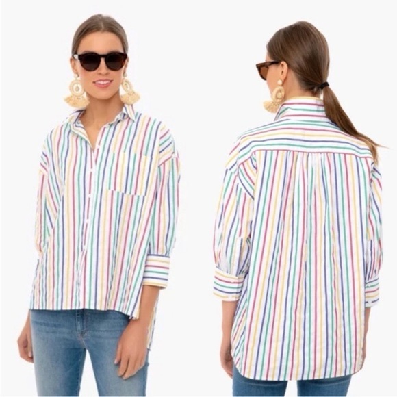 POMANDER PLACE TUCKERNUCK Adair Primary Striped Boyfriend Oversized Button Down - Picture 3 of 9